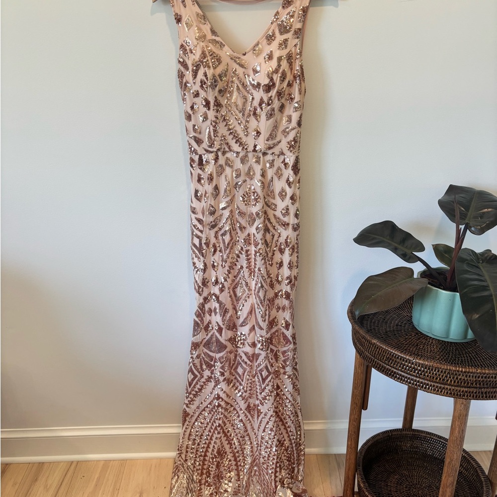 Gold and Cream Sequin Embellished Maxi Gown for Weddings
